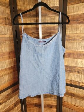 Violeta  Light Blue Denim-Look Spaghetti Strap Camisole Top